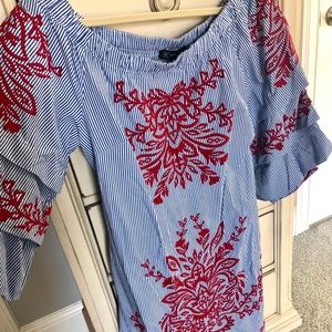 Offf the shoulder blue striped dress